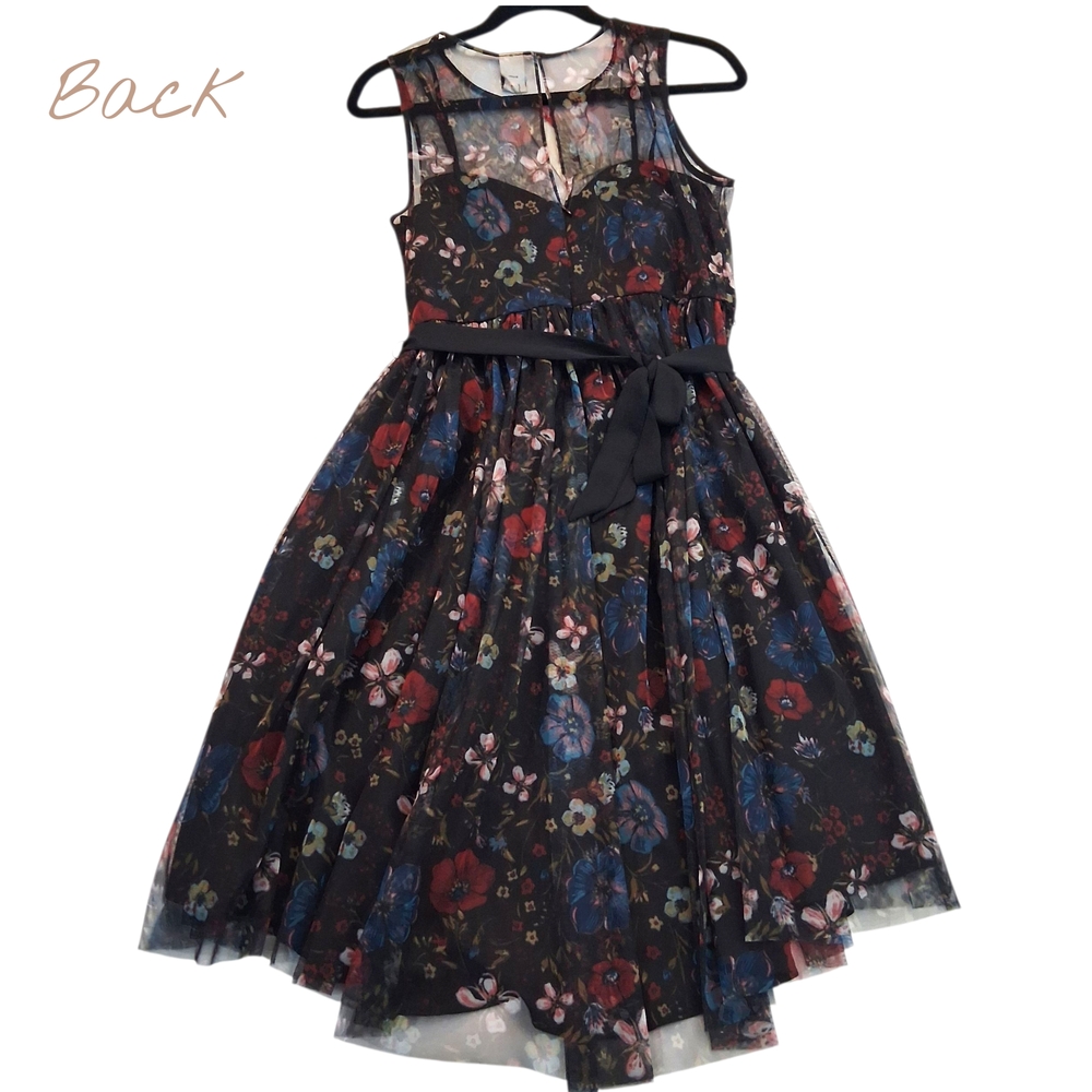 🆕LC Lauren Conrad Disney Snow White Enchanted Black Floral Dress Womens Size 10 - Picture 7 of 12